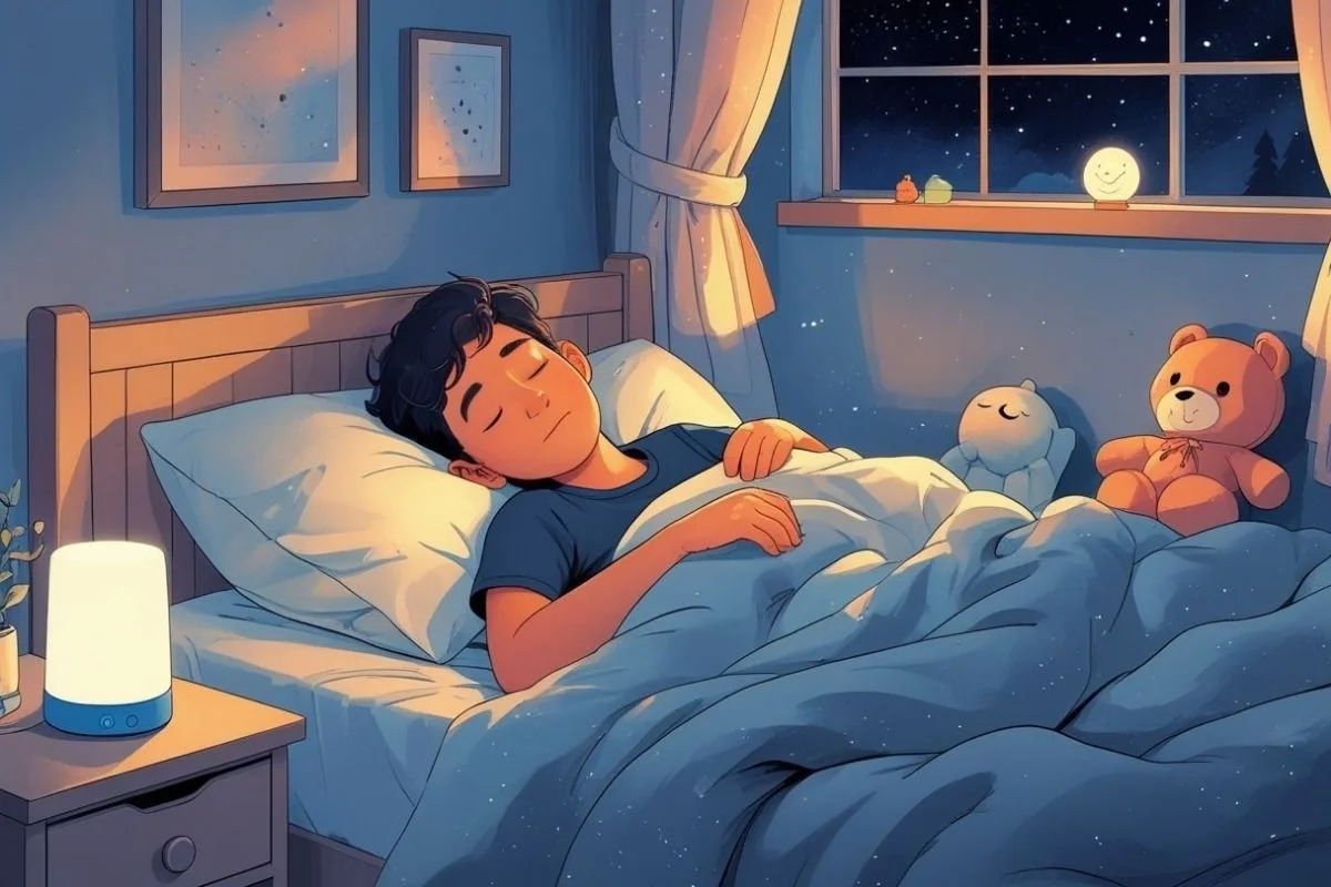 Child sleeping peacefully in a calm bedroom, illustrating healthy bedtime routines that can improve sleep for children with autism
