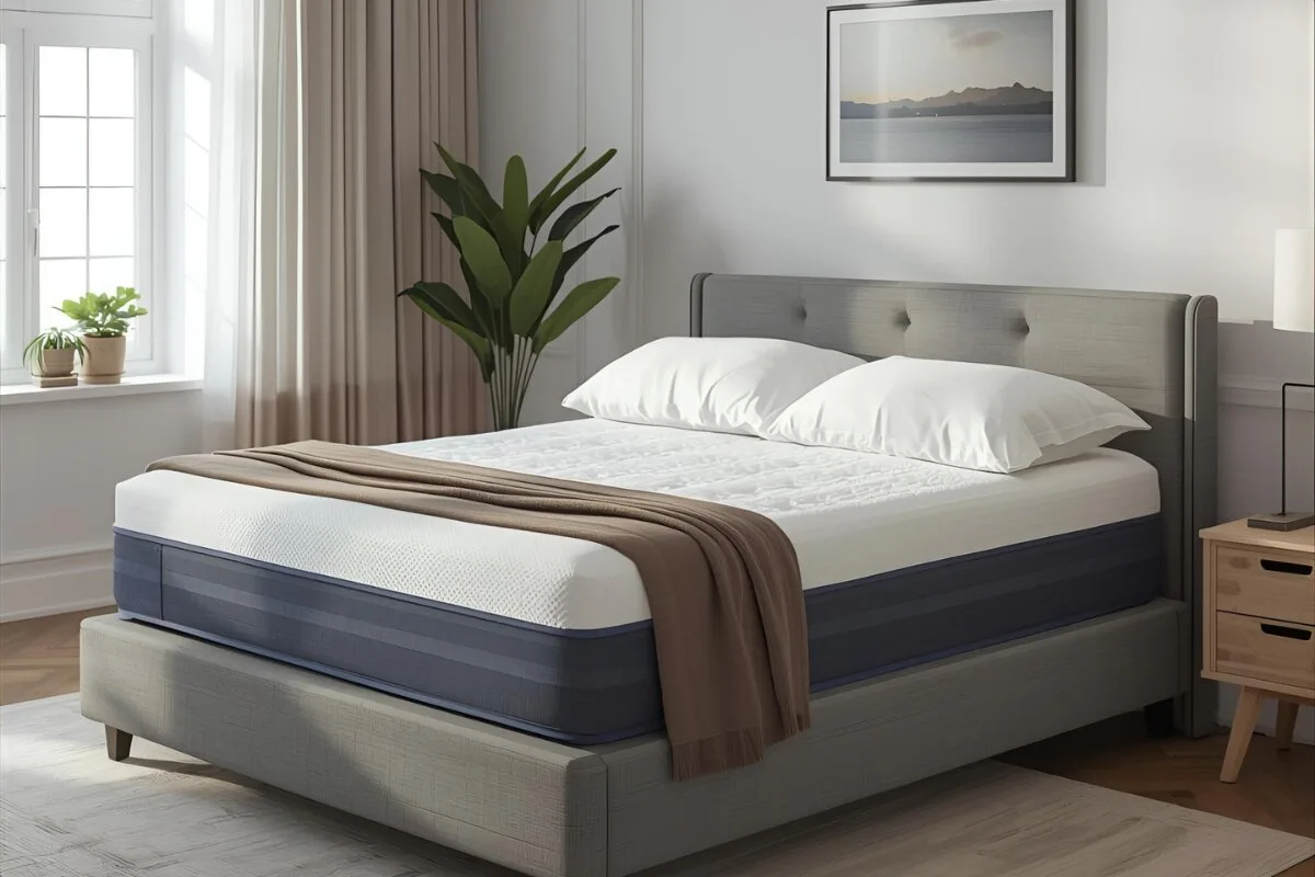 Do Doctors Recommend Adjustable Firmness Mattresses? A grey bed in a well lit room.