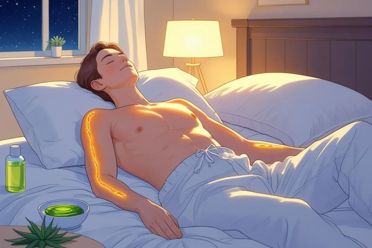 How to Sleep with a Sunburn: Effective Tips for Painless Nights Person sleeping with soothing gel nearby, showing nighttime care for easing sunburn pain while sleeping