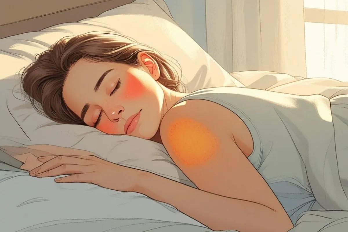 How to Sleep with a Sunburn: Effective Tips for Painless Nights Close-up of a sleeper with a sunburned shoulder, highlighting gentle sleep positioning to minimize skin irritation