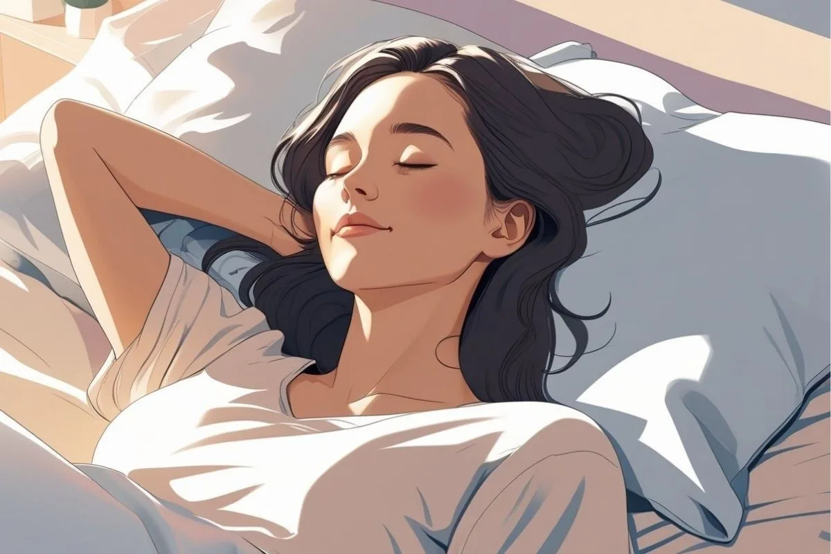 Insomnia During Ovulation: How the Menstrual Cycle Affects Your Sleep? Woman waking up refreshed after a full night's sleep, representing effective ways to manage insomnia during ovulation