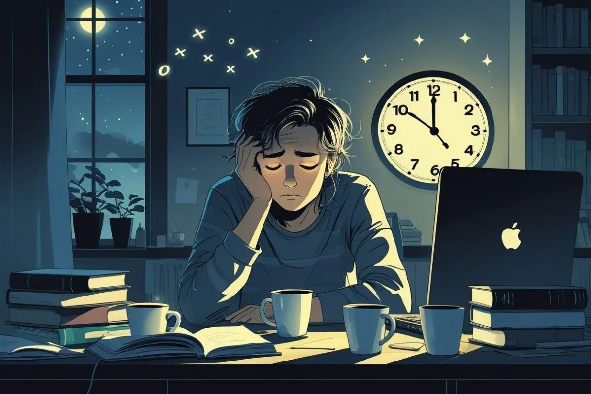Sleep and Athletic Performance: How Sleep Affects Recovery? Sleep deprivation and late-night fatigue illustrating how poor sleep can reduce athletic recovery and performance