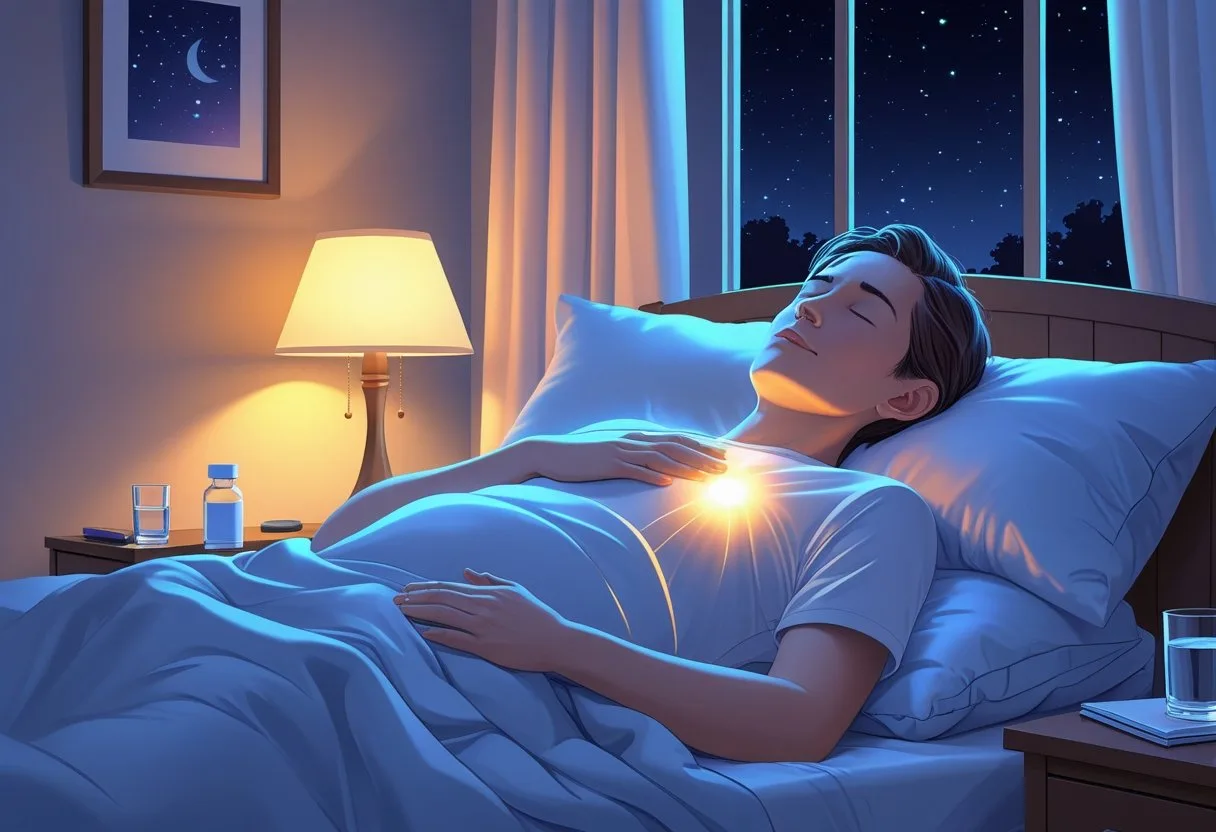 Is Sleeping on Left Side Bad for Heart Health? Best Sleep Position An illustration of a man sleeping with his hand on his chest.