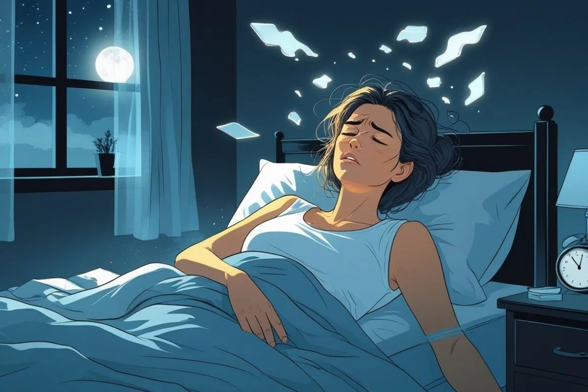 Tossing and Turning at Night: Causes and Effective Solutions Person waking repeatedly during the night, illustrating frequent tossing and turning caused by disrupted sleep
