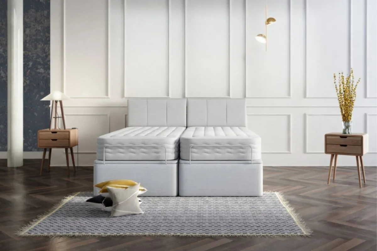 What Are The Disadvantages Of An Adjustable Firmness Mattress? Split adjustable firmness mattress setup highlighting the added complexity and dual-side design for couples