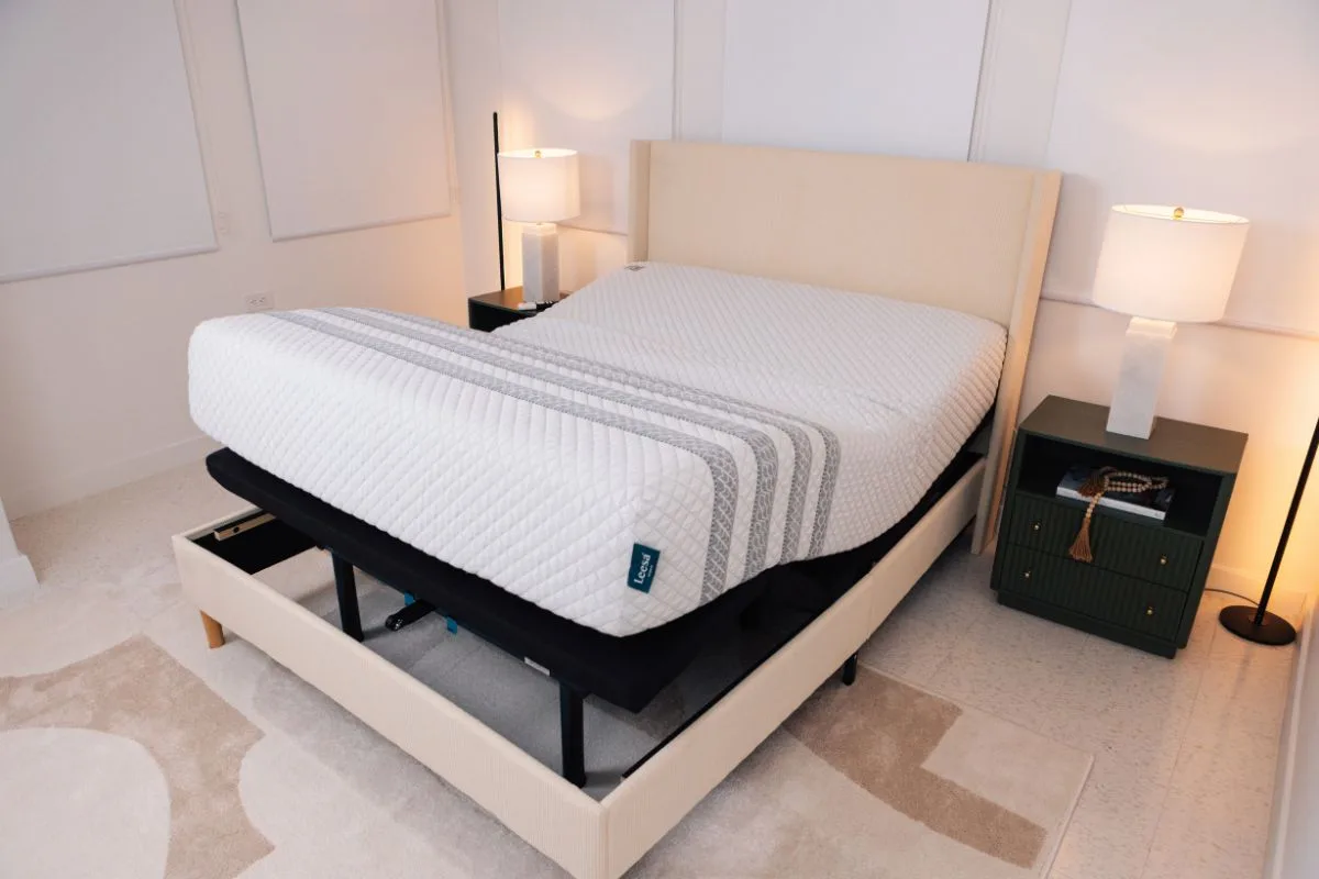 The Leesa Sapira Hybrid on an adjustable bed.