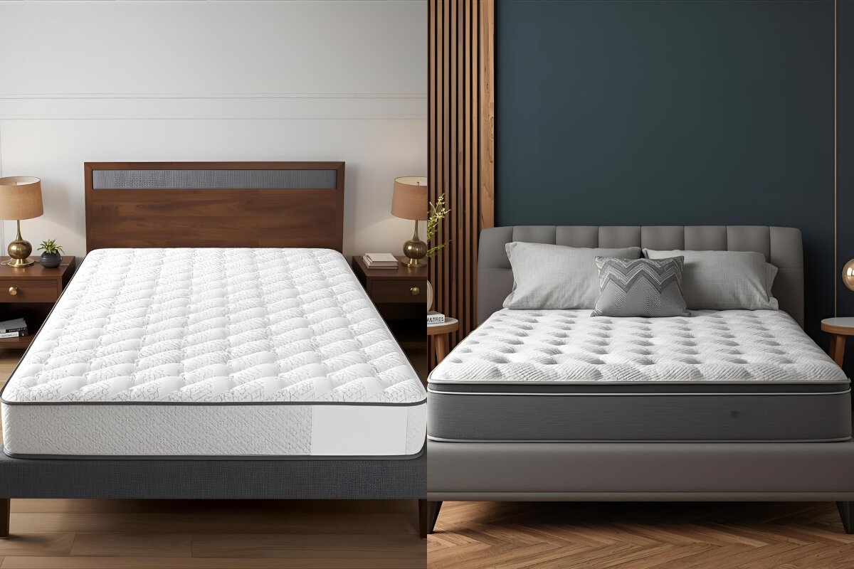 A side by side of two different mattresses.
