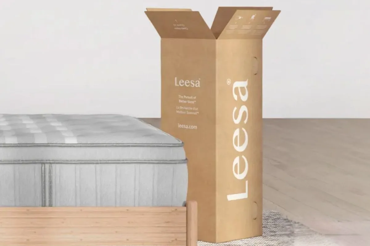 Leesa Plus Hybrid Mattress delivered in a compact box, showcasing convenient shipping and easy home setup