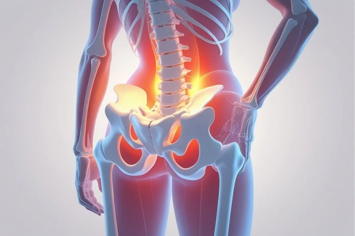 What are The Best Sleeping Positions for Sacroiliac Joint Pain Relief? Illustration of the sacroiliac joints highlighting the lower back and pelvic area affected by SI joint pain