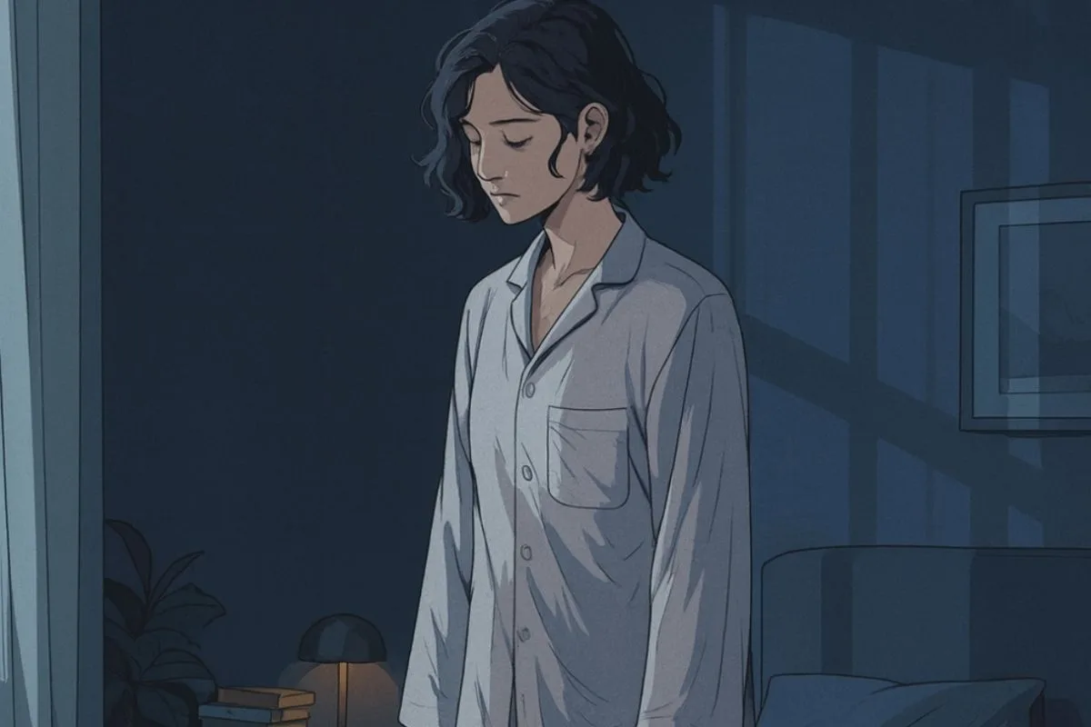 Sleepwalking: Causes, Symptoms, and Treatment Options Person standing while asleep at night, representing an episode of adult sleepwalking