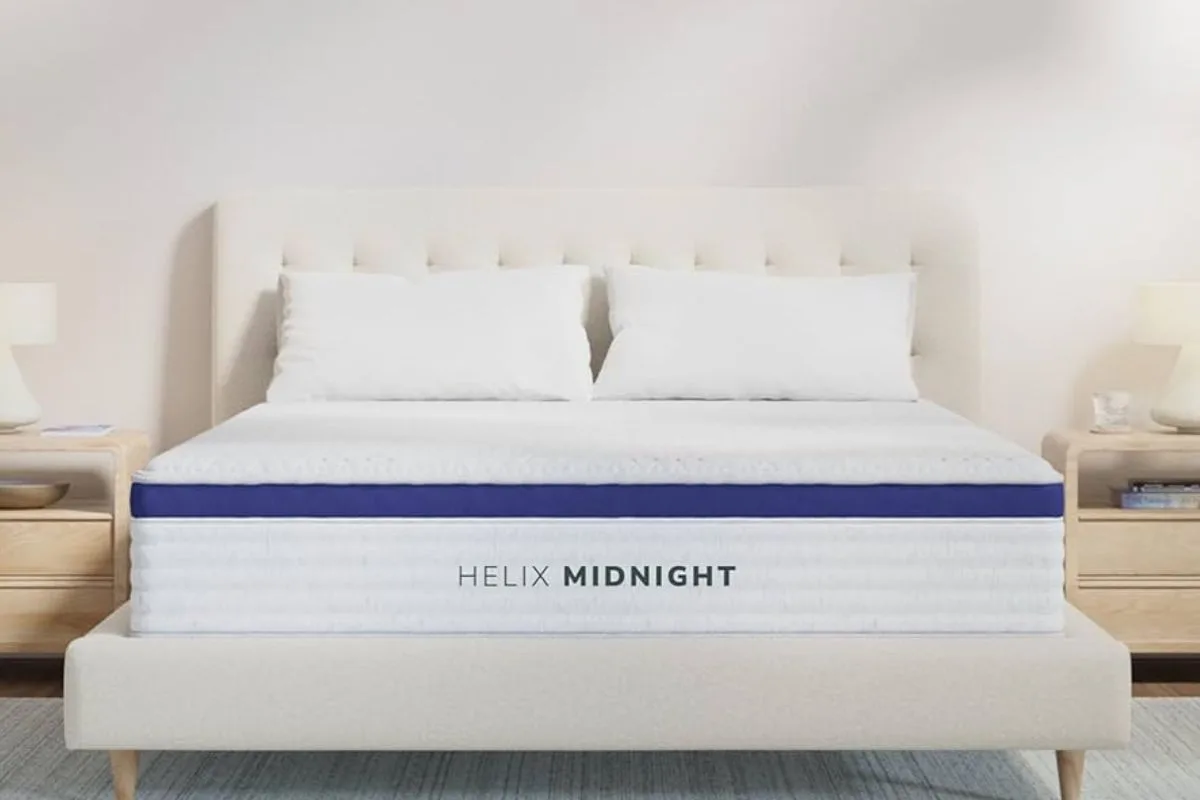 Helix Midnight mattress in a modern bedroom showcasing its clean design and balanced comfort