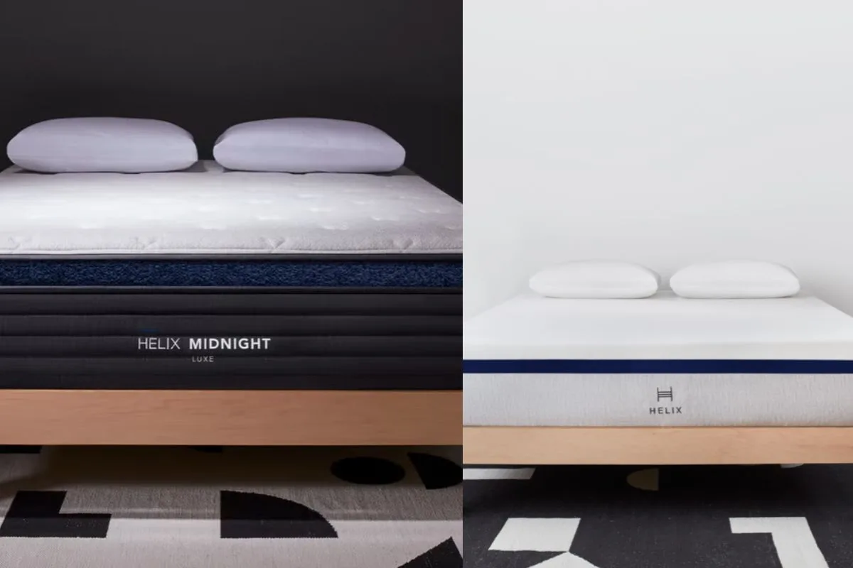 Helix Midnight Luxe vs Helix Midnight Front comparison of the Helix Midnight Luxe and Helix Midnight mattresses highlighting differences in appearance