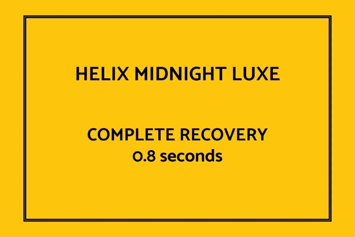 Helix Midnight Luxe motion recovery test showing complete foam recovery in 0.8 seconds