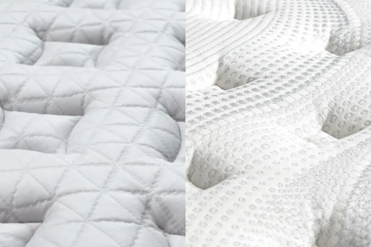 Helix Midnight Luxe vs Bear Elite Hybrid Helix Midnight Luxe vs Bear Elite Hybrid cooling cover comparison highlighting breathable quilted fabric designs