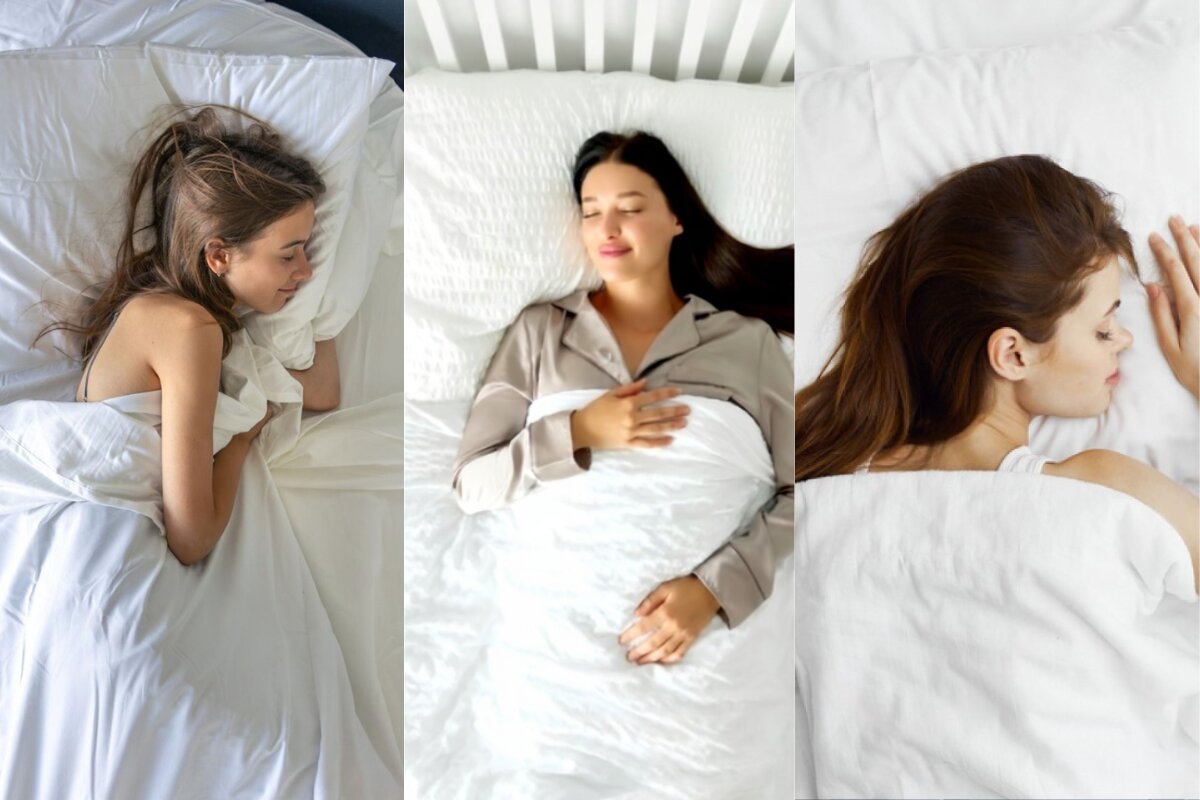 Images of women sleeping in different sleep positions.