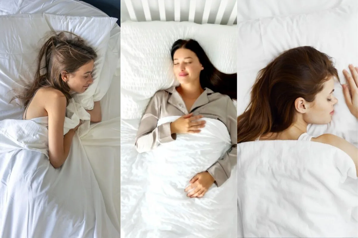 How Should Combination Sleepers Sleep for Optimal Comfort? Images of women sleeping in different sleep positions.