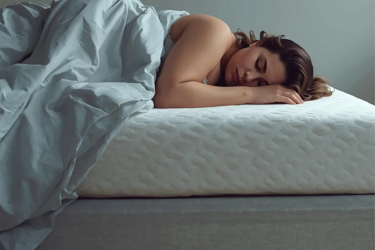 Is a Memory Foam or Hybrid Mattress Better for a Heavy Person? Heavy side sleeper resting on a memory foam mattress to demonstrate pressure relief and body contouring