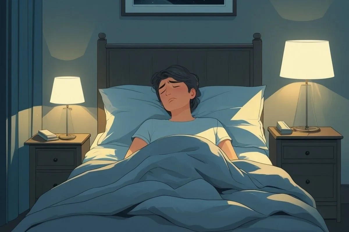 OCD and Sleep: Does OCD Cause Insomnia? Person struggling to sleep because of obsessive thoughts and nighttime anxiety associated with OCD