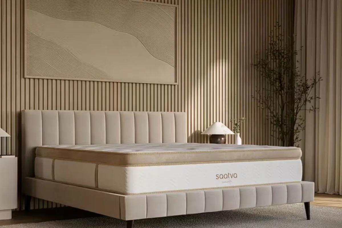 Saatva HD Mattress displayed in a bedroom to introduce what buyers can expect during the trial period