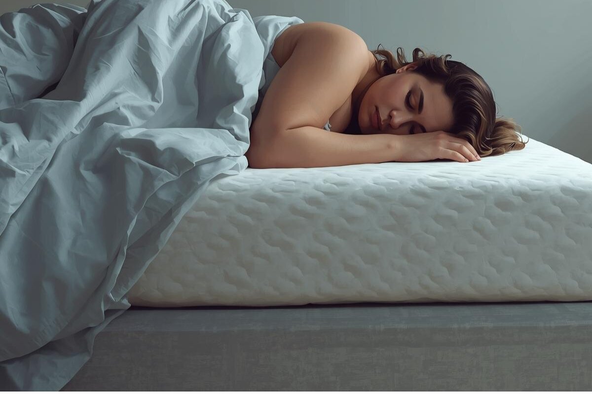 A woman sleeping on a mattress.