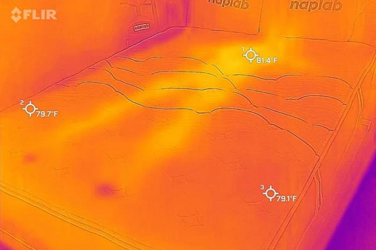 Thermal image showing mattress temperature regulation after use