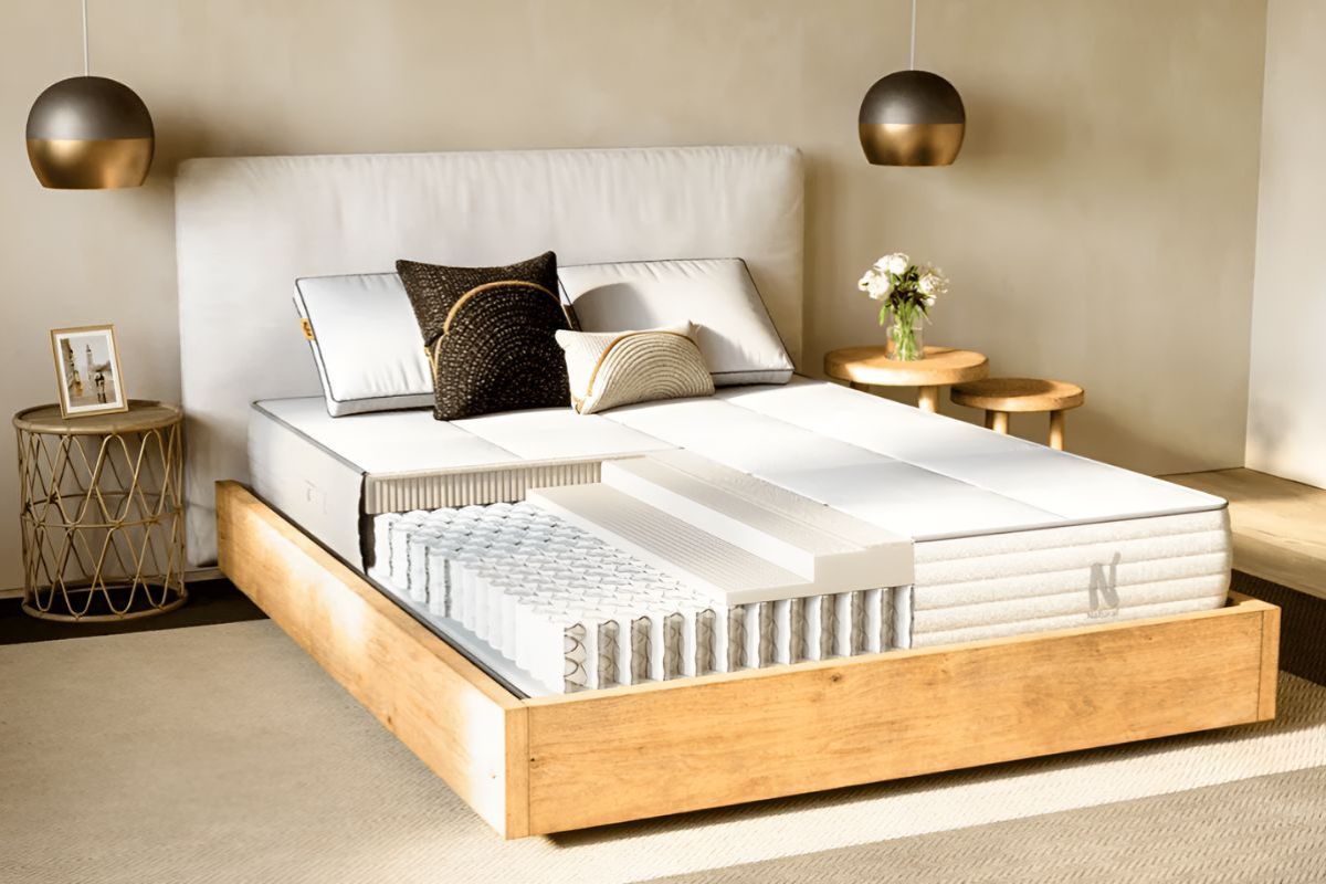 Nolah Natural 11 mattress cutaway showing coil support and latex comfort layers