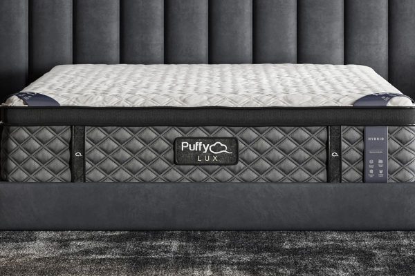 Puffy Lux Hybrid mattress with quilted top and pressure-relieving foam and coil system
