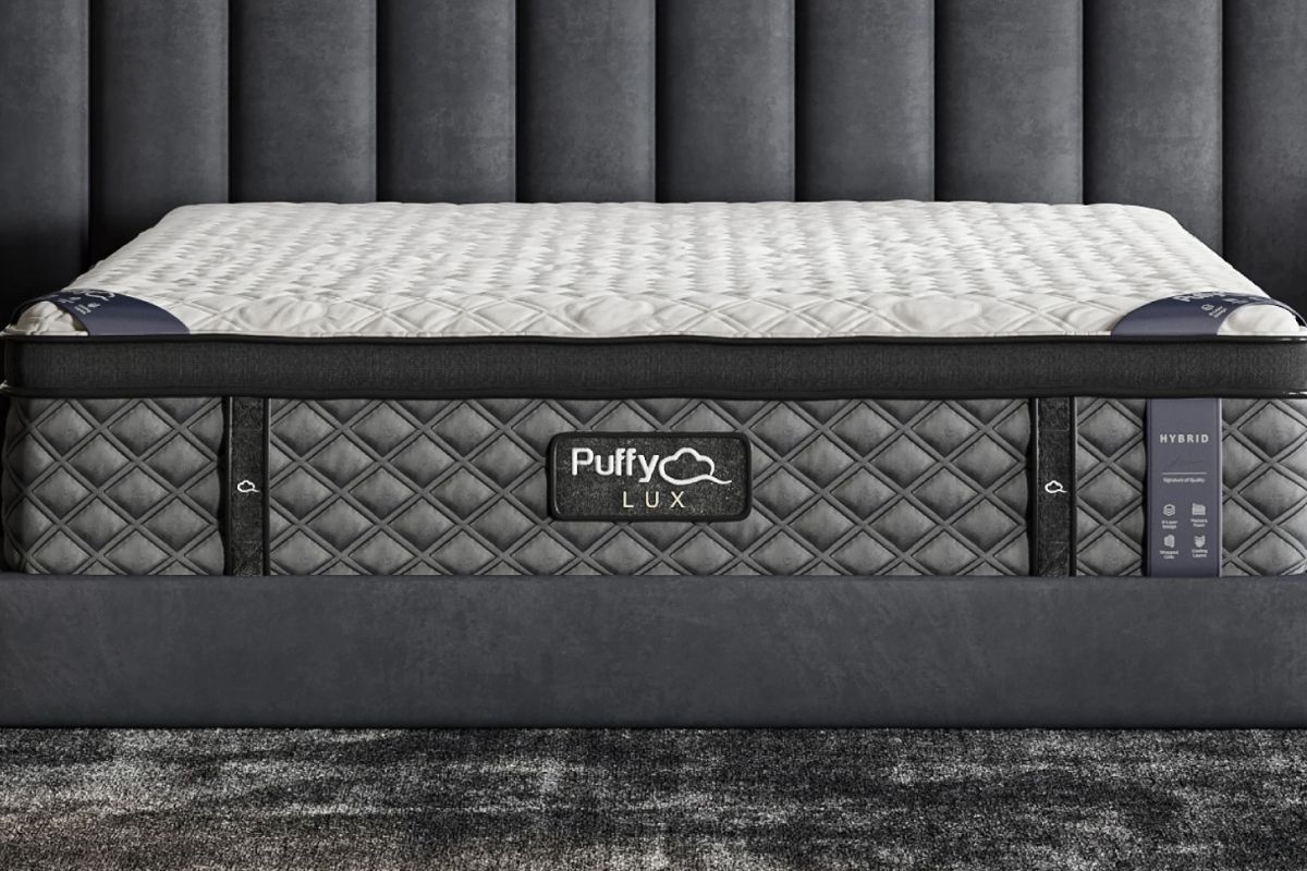 Puffy Lux mattress with plush comfort layers designed to relieve pressure on shoulders and hips for side sleepers
