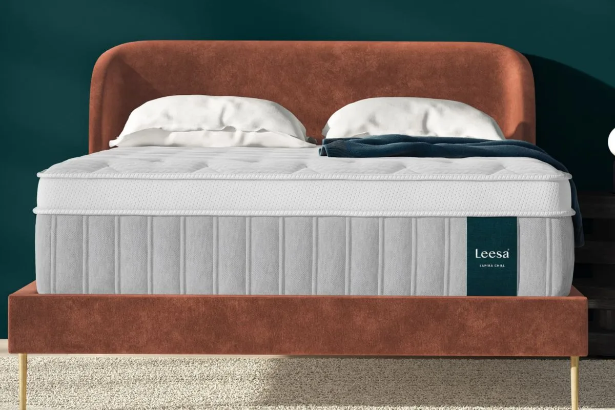 Leesa Sapira Chill mattress on a queen size bed frame highlighting cooling comfort and support