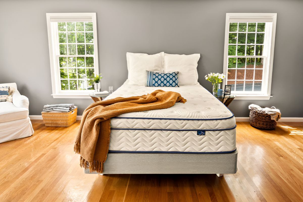 DLX LatexLux Hybrid mattress in bright bedroom with modern decor