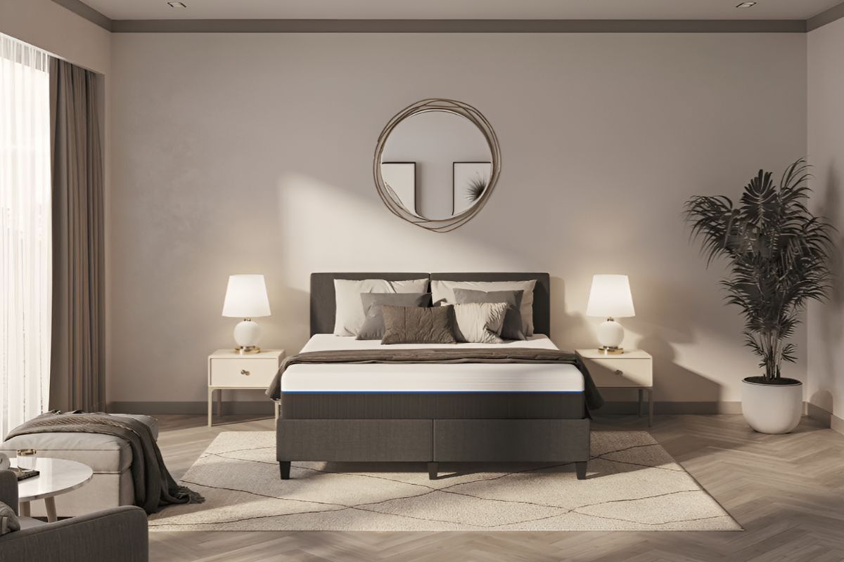 Emma Luxe Plus mattress on bed frame in stylish bedroom environment