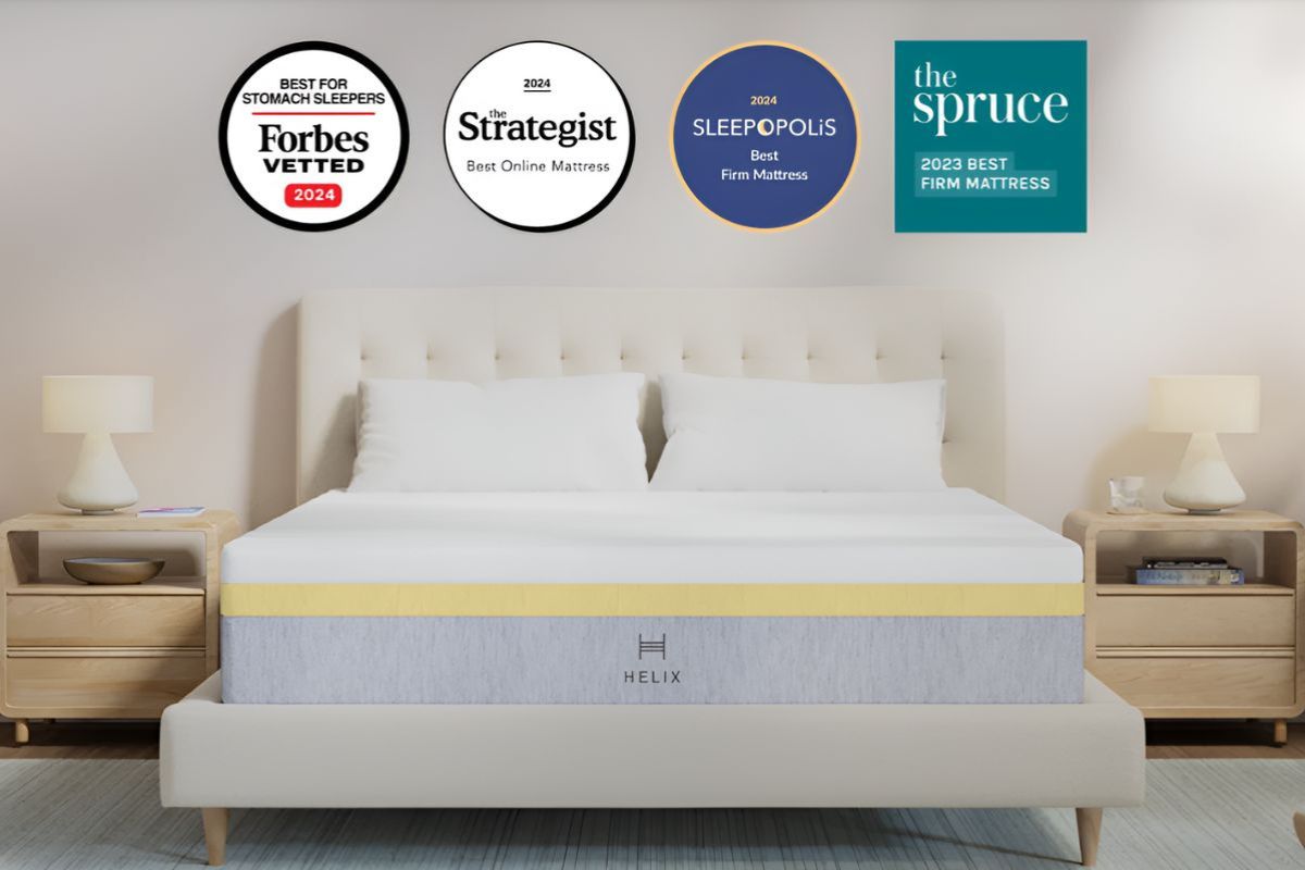 Helix Dawn mattress setup in a modern bedroom with neutral decor