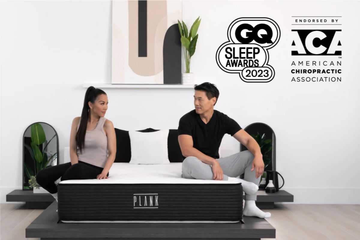 Awards and endorsements displayed with mattress indicating product credibility