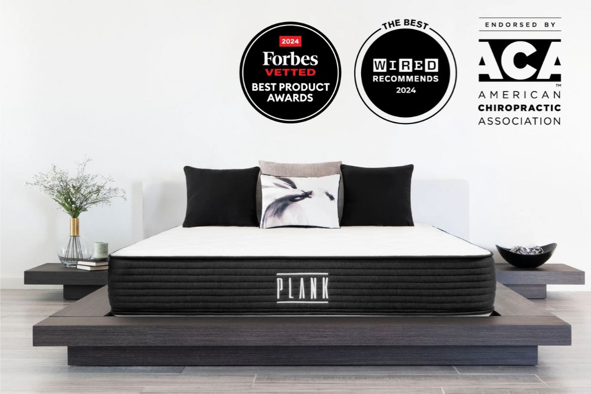 Awards and certifications for Plank Firm mattress including Forbes and Wired
