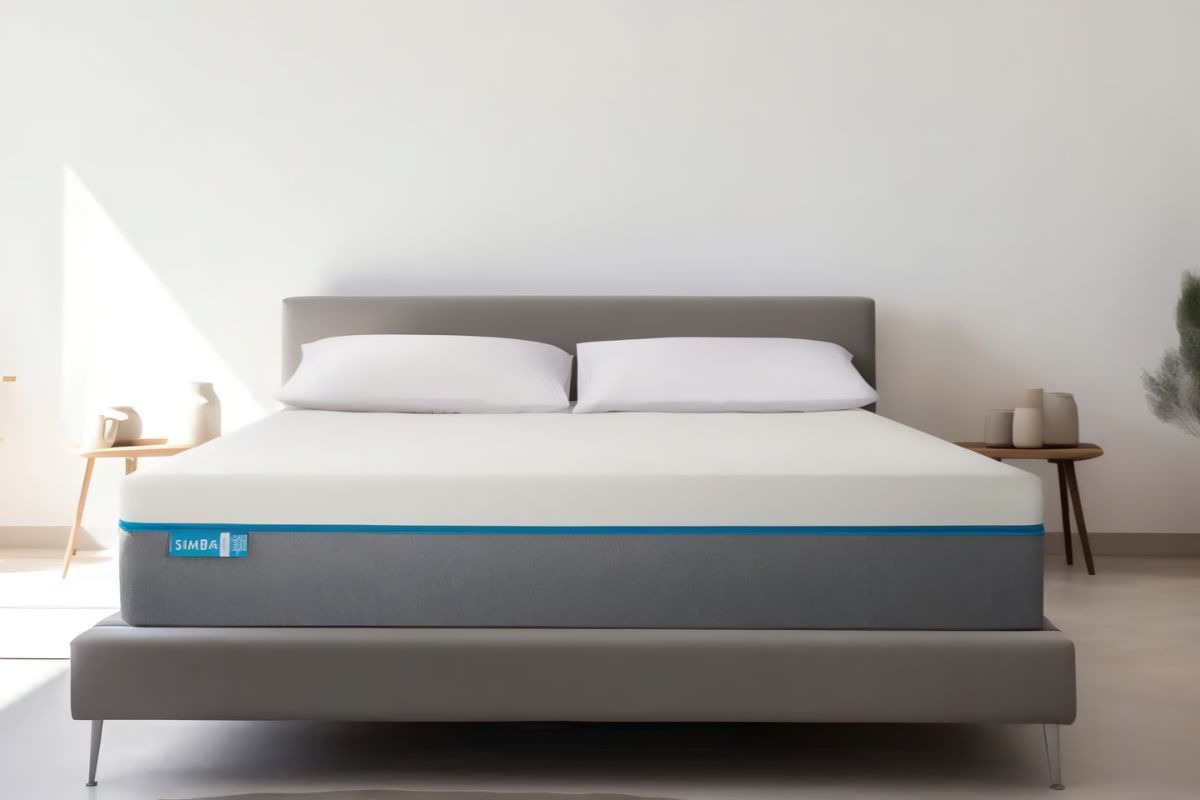 Simba Hybrid Luxe mattress styled in a modern bedroom setting