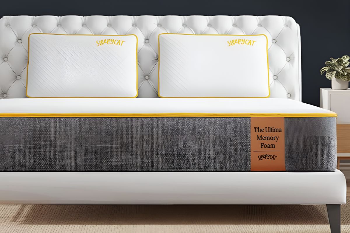SleepyCat Ultima memory foam mattress on modern bed frame in bedroom
