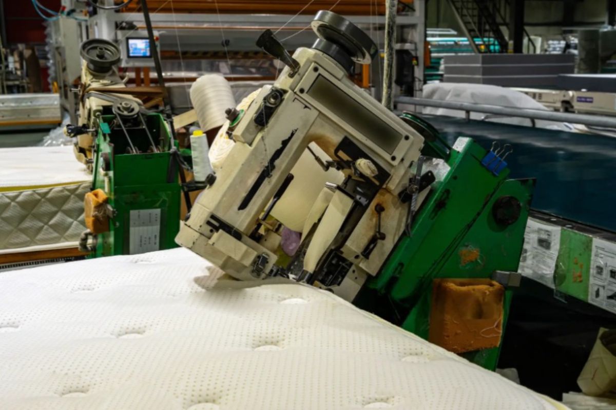 Mattress manufacturing process showing how California King mattresses are made before retail sale