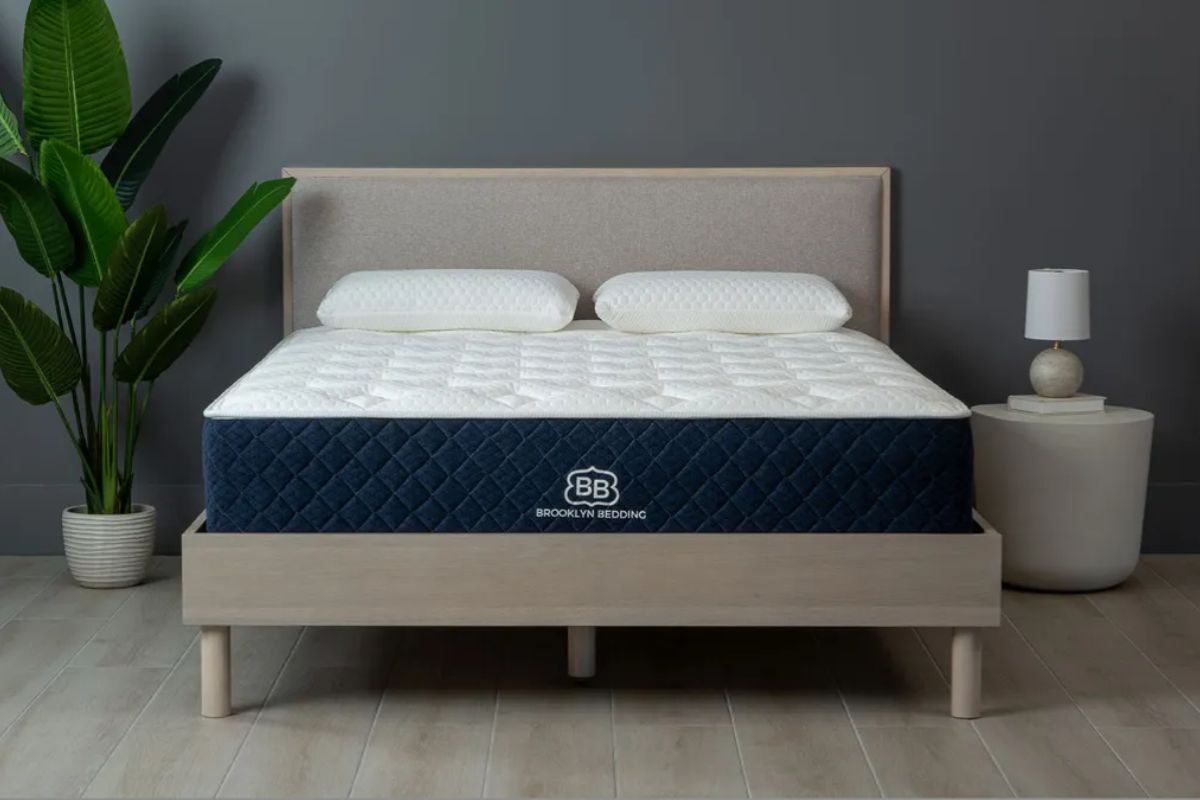 Brooklyn Bedding Signature Hybrid mattress in bedroom setup with quilted cover and supportive base