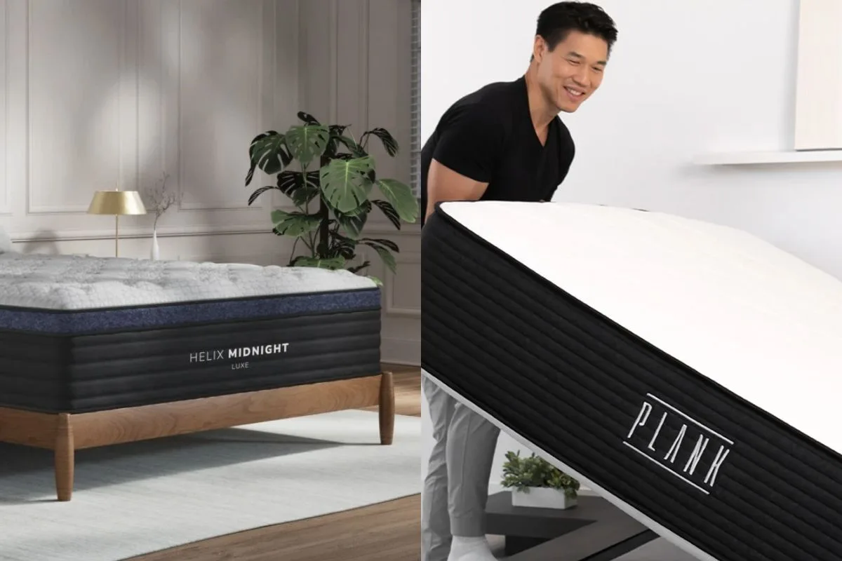 Helix Midnight Luxe vs Plank Firm Luxe Side by side comparison of Helix Midnight Luxe and Plank Firm Luxe.
