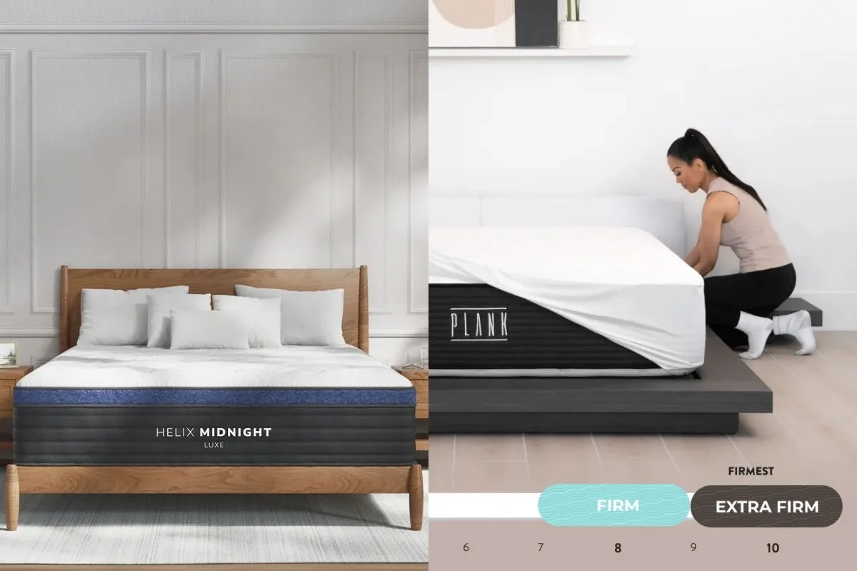 Helix Midnight Luxe vs Plank Firm Luxe A side by side comparison of the Helix Midnight Luxe and the Plank Firm Luxe.