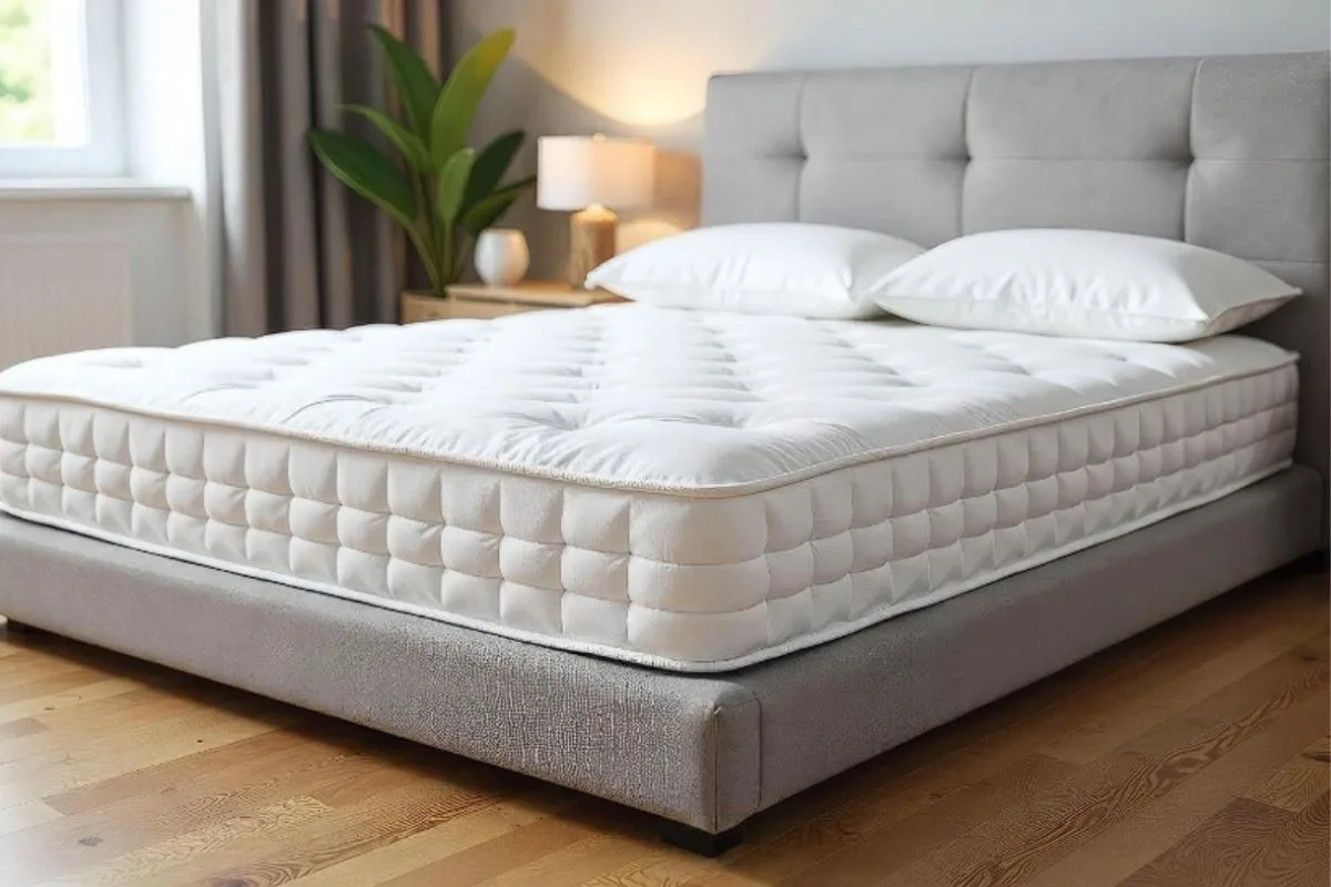 What Type of Mattress Is Best for Couples? Plush mattress in a bedroom setting showcasing pressure relief and motion isolation features that can help couples sleep more comfortably together