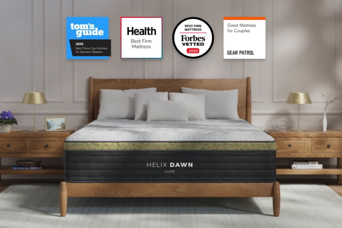 Award-winning Helix Dawn Luxe mattress recognized for firm support and performance across multiple publications