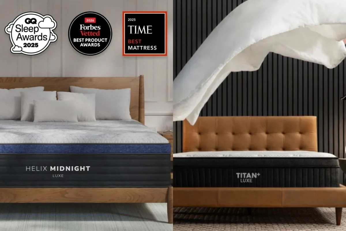 Helix Midnight Luxe vs Titan Plus Luxe A side by side of Helix Midnight Luxe and Titan Plus Luxe.
