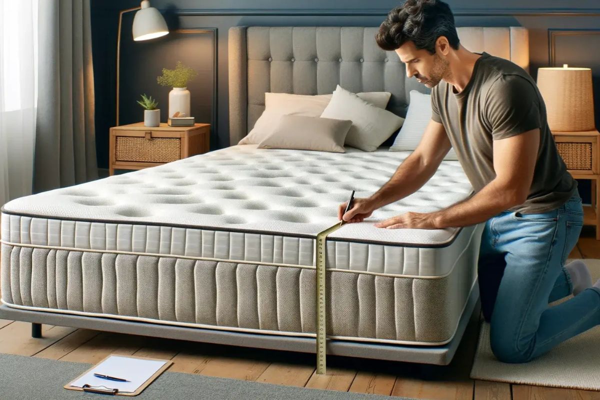Twin XL mattress dimensions being measured in a bedroom to illustrate the standard size and height of a Twin XL bed
