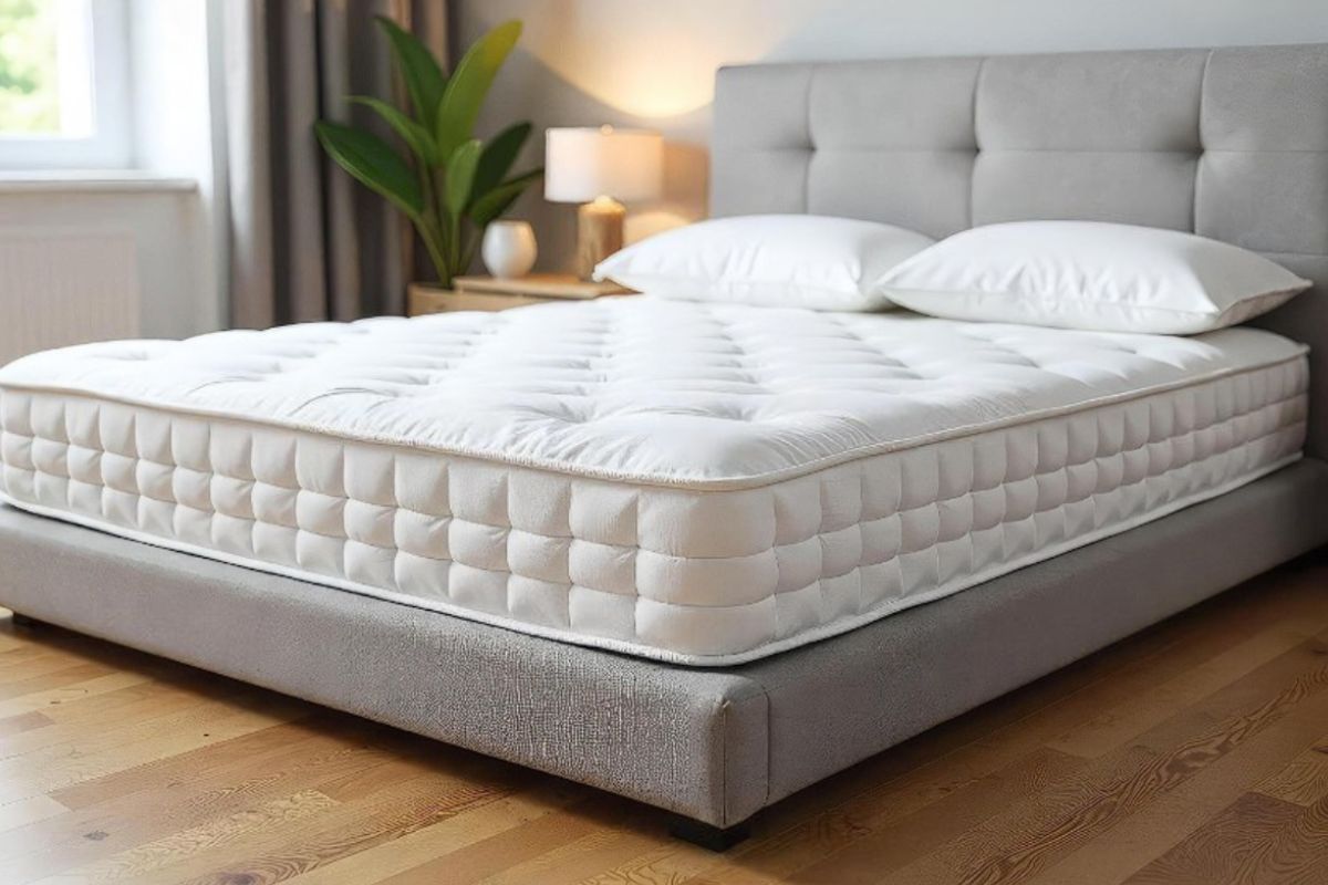 Queen-size mattress in a modern bedroom, illustrating a popular mattress size choice for couples seeking comfort and personal space