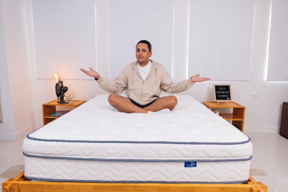 DLX Premier Hybrid mattress demonstrating reinforced support, durability, and spacious comfort for heavier sleepers in the Best Mattress for Heavy People guide