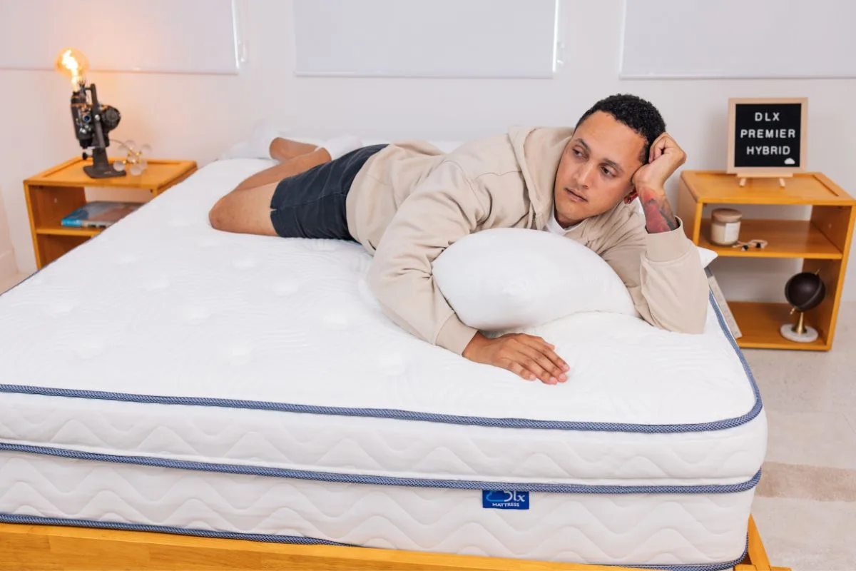 Hybrid mattress in bright bedroom setup representing split king mattress comfort and versatility