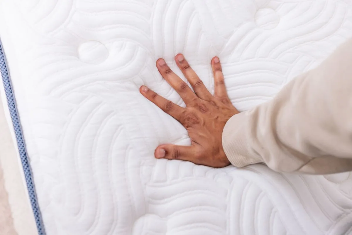Close-up of the DLX LatexLux Hybrid Mattress sleep surface showing the quilted top and plush comfort layer
