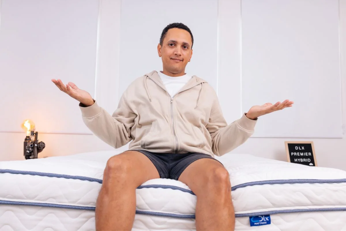DLX Premier Hybrid mattresses stacked to represent exchanges or returns during trial period
