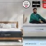 2 images of mattresses: The Helix Midnight Luxe and a man sitting on a Helix Plus.